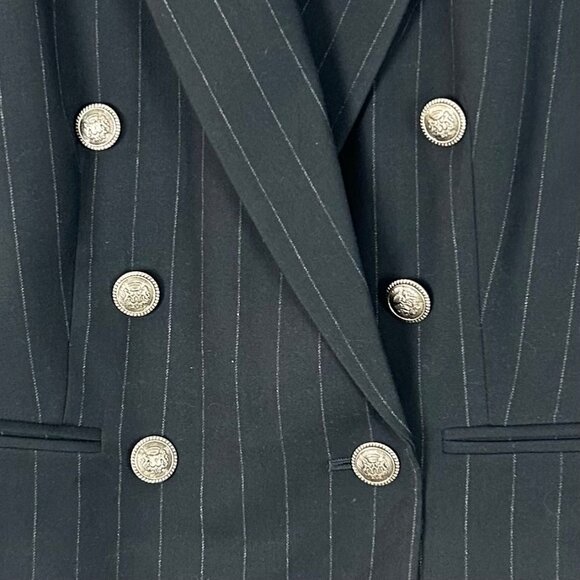 Nine West Black Pinstripe Double Breasted Blazer Jacket Crest Button Size 8 Wome - Picture 3 of 5
